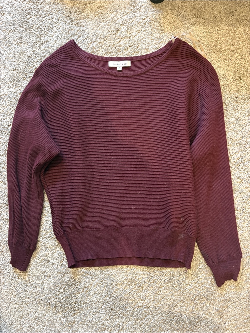 Hooked Up by IOT Ribbed Crewneck Sweater in Plum